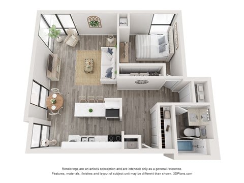 Floor plan for 1 bed, 1 bath, 780 sqft